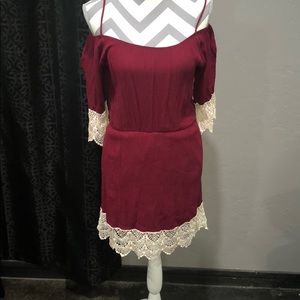 Boutique off shoulder dress with lace detail
